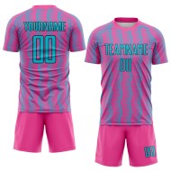 Benutzerdefinierte Pink Lakes Blau-Schwarz Geometrische Form Sublimation Fußball Uniform Trikot Benutzerdefinierte Pink Lakes Blau-Schwarz Geometrische Form Sublimation Fußball Uniform Trikot