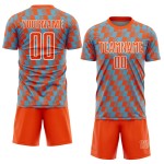 Benutzerdefiniertes orange-himmelblau-weißes Sublimations-Fußballtrikot Benutzerdefiniertes orange-himmelblau-weißes Sublimations-Fußballtrikot