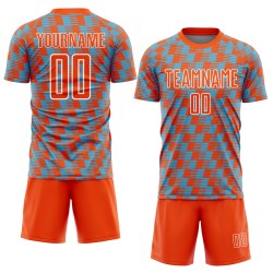 Benutzerdefiniertes orange-himmelblau-weißes Sublimations-Fußballtrikot Benutzerdefiniertes orange-himmelblau-weißes Sublimations-Fußballtrikot