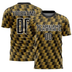 Benutzerdefiniertes Sublimations-Fußballtrikot in Schwarz mit alter Gold-Weiß-Linie