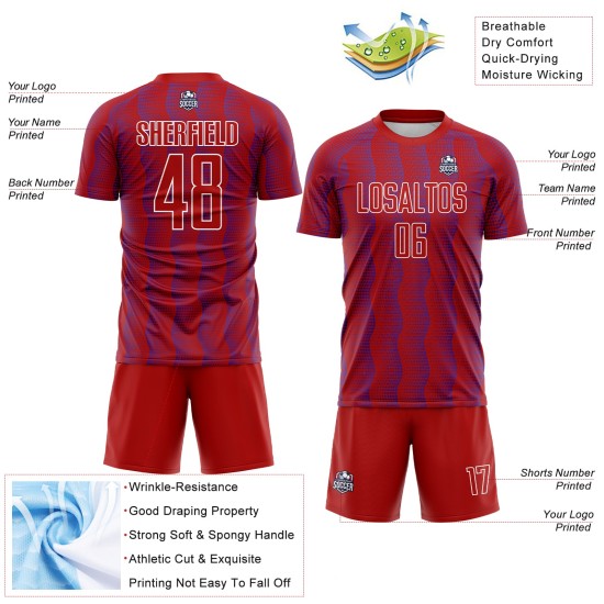 Benutzerdefiniertes rot-lila-weißes geometrisches Sublimations-Fußballtrikot
