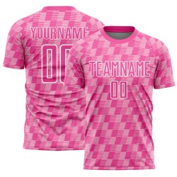 Benutzerdefiniertes rosa hellrosa-weißes Sublimations-Fußballtrikot