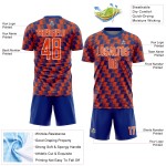 Benutzerdefiniertes Fußballtrikot mit Sublimationsdruck in Königsblau und Weiß Benutzerdefiniertes Fußballtrikot mit Sublimationsdruck in Königsblau und Weiß