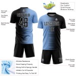 Benutzerdefinierte schwarz hellblau-weiß Gradientenlinie Sublimation Fußballuniform Trikot Benutzerdefinierte schwarz hellblau-weiß Gradientenlinie Sublimation Fußballuniform Trikot