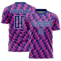 Benutzerdefiniertes Royal Pink-White Line Sublimation Fußballuniform-Trikot