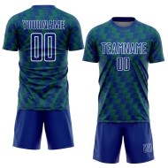 Benutzerdefiniertes Royal Kelly Grün-Weiß Line Sublimation Fußballuniform-Trikot