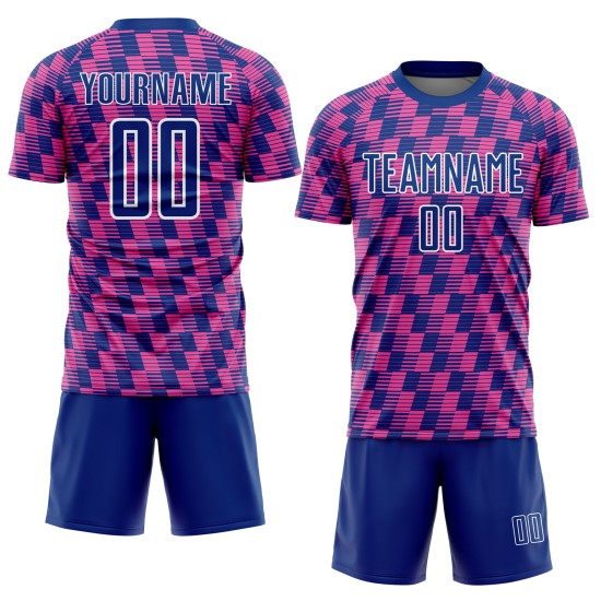 Benutzerdefiniertes Royal Pink-White Line Sublimation Fußballuniform-Trikot