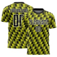 Benutzerdefiniertes Sublimations-Fußballtrikot in Schwarz und Neongelb mit weißer Linie