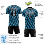 Benutzerdefiniertes Sublimations-Fußballtrikot in Schwarz, Himmelblau und Weiß Benutzerdefiniertes Sublimations-Fußballtrikot in Schwarz, Himmelblau und Weiß