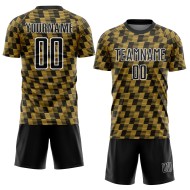 Benutzerdefiniertes Sublimations-Fußballtrikot in Schwarz mit alter Gold-Weiß-Linie