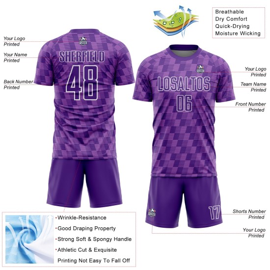 Benutzerdefiniertes Lila Medium Lila-Weiße Linie Sublimation Fußballuniform Trikot Benutzerdefiniertes Lila Medium Lila-Weiße Linie Sublimation Fußballuniform Trikot