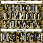 Benutzerdefiniertes Sublimations-Fußballtrikot in Schwarz mit alter Gold-Weiß-Linie Benutzerdefiniertes Sublimations-Fußballtrikot in Schwarz mit alter Gold-Weiß-Linie