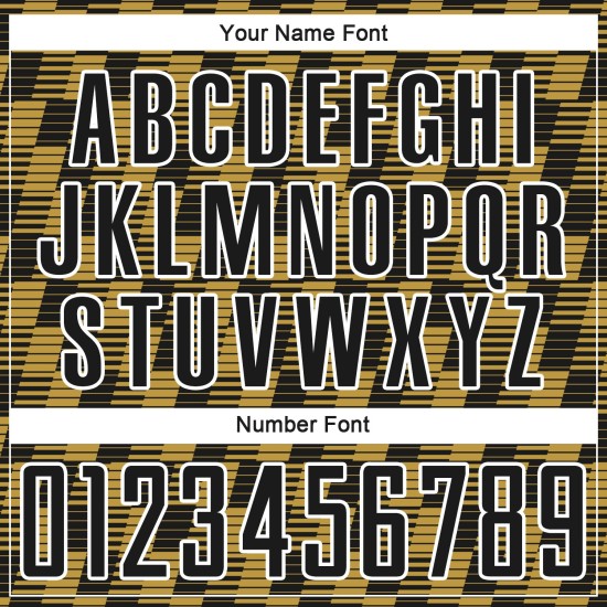 Benutzerdefiniertes Sublimations-Fußballtrikot in Schwarz mit alter Gold-Weiß-Linie Benutzerdefiniertes Sublimations-Fußballtrikot in Schwarz mit alter Gold-Weiß-Linie