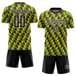 Benutzerdefiniertes Sublimations-Fußballtrikot in Schwarz und Neongelb mit weißer Linie Benutzerdefiniertes Sublimations-Fußballtrikot in Schwarz und Neongelb mit weißer Linie