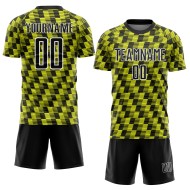 Benutzerdefiniertes Sublimations-Fußballtrikot in Schwarz und Neongelb mit weißer Linie