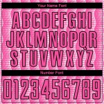 Benutzerdefiniertes rosa schwarz-weißes geometrisches Sublimations-Fußballuniformtrikot Benutzerdefiniertes rosa schwarz-weißes geometrisches Sublimations-Fußballuniformtrikot