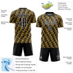 Benutzerdefiniertes Sublimations-Fußballtrikot in Schwarz mit alter Gold-Weiß-Linie Benutzerdefiniertes Sublimations-Fußballtrikot in Schwarz mit alter Gold-Weiß-Linie