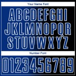 Benutzerdefiniertes schwarz-königsblau-weißes Sublimations-Fußballtrikot mit Farbverlauf Benutzerdefiniertes schwarz-königsblau-weißes Sublimations-Fußballtrikot mit Farbverlauf