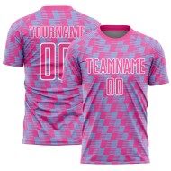Benutzerdefiniertes rosa hellblau-weißes Sublimations-Fußballtrikot