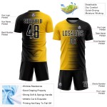 Benutzerdefinierte schwarz gelb-weiß Gradienten Linie Sublimation Fußball Uniform Trikot Benutzerdefinierte schwarz gelb-weiß Gradienten Linie Sublimation Fußball Uniform Trikot