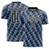 Benutzerdefiniertes schwarz-hellblau-weißes Sublimations-Fußballtrikot