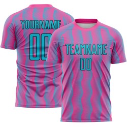 Benutzerdefinierte Pink Lakes Blau-Schwarz Geometrische Form Sublimation Fußball Uniform Trikot