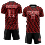 Benutzerdefiniertes schwarz-rot-weißes Sublimations-Fußballtrikot Benutzerdefiniertes schwarz-rot-weißes Sublimations-Fußballtrikot