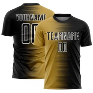 Benutzerdefinierte schwarz alt gold-weiß Gradienten Linie Sublimation Fußball Uniform Trikot