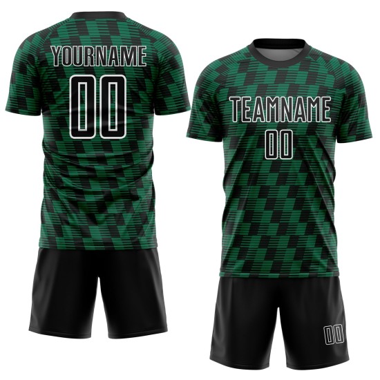 Benutzerdefiniertes schwarzes Kelly Green-White Line Sublimation Fußballuniform-Trikot Benutzerdefiniertes schwarzes Kelly Green-White Line Sublimation Fußballuniform-Trikot