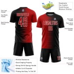Benutzerdefinierte schwarz rot-weiß Gradienten Linie Sublimation Fußball Uniform Trikot Benutzerdefinierte schwarz rot-weiß Gradienten Linie Sublimation Fußball Uniform Trikot