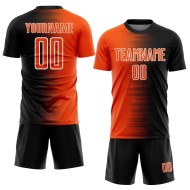 Benutzerdefinierte schwarz orange-weiß Gradientenlinie Sublimation Fußballuniform Trikot Benutzerdefinierte schwarz orange-weiß Gradientenlinie Sublimation Fußballuniform Trikot