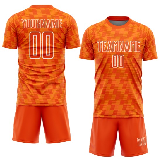 Benutzerdefiniertes Orange Bay Orange-Weiß-Linien-Sublimations-Fußballtrikot Benutzerdefiniertes Orange Bay Orange-Weiß-Linien-Sublimations-Fußballtrikot