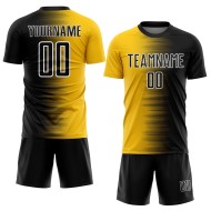 Benutzerdefinierte schwarz gelb-weiß Gradienten Linie Sublimation Fußball Uniform Trikot Benutzerdefinierte schwarz gelb-weiß Gradienten Linie Sublimation Fußball Uniform Trikot